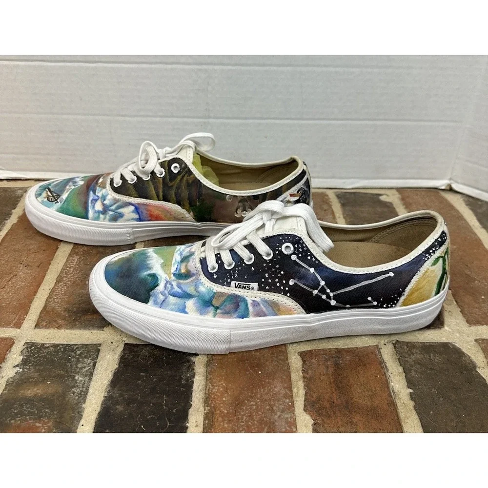 VANS Authentic Low Top Sneakers Abstract Multicolor Hand Painted Skater Men's 12